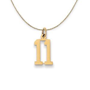 14k Yellow Gold, Alumni Small Elongated Number 11 Necklace - 24 Inch